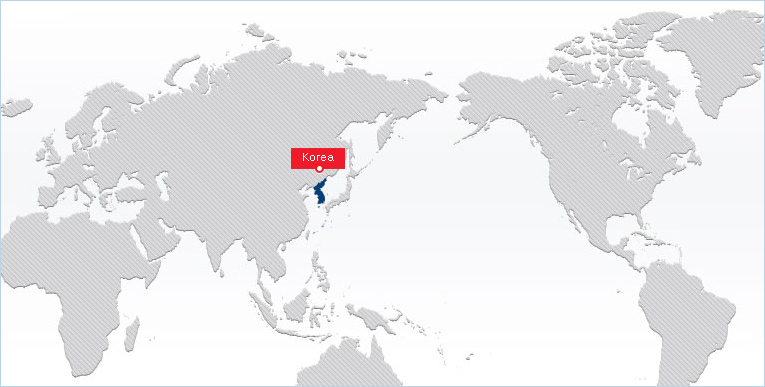 World map showing Korea