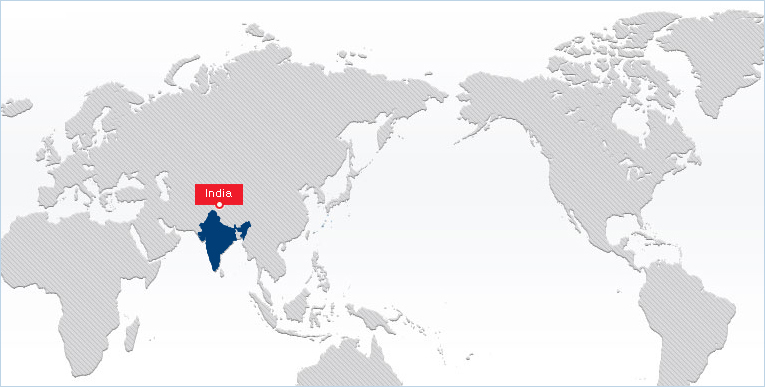 World map showing India