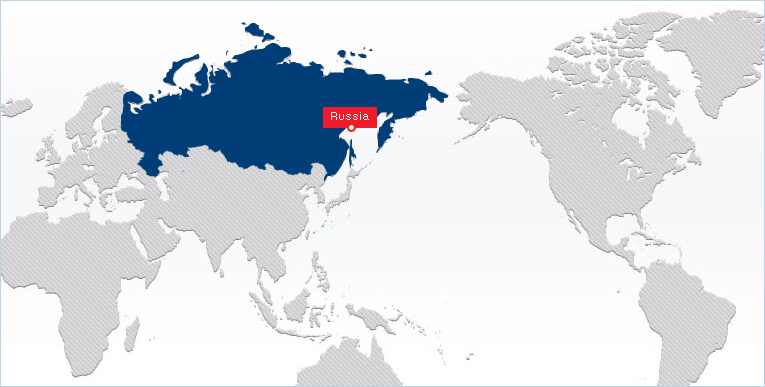 World map showing Russia