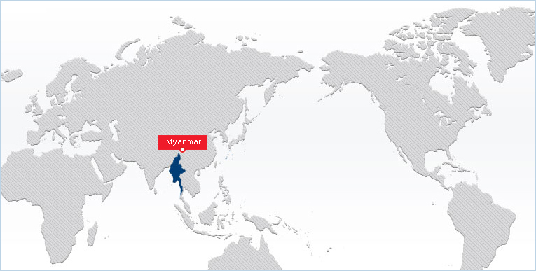 World map showing Myanmar