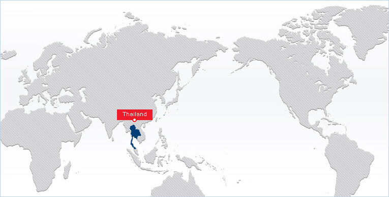 World map showing Thailand